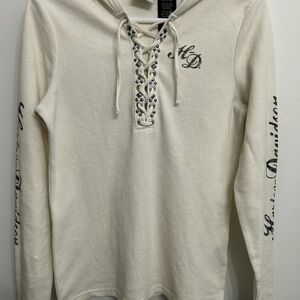 Harley-Davidson Cream Lace-Up Thermal-Type Hoodie